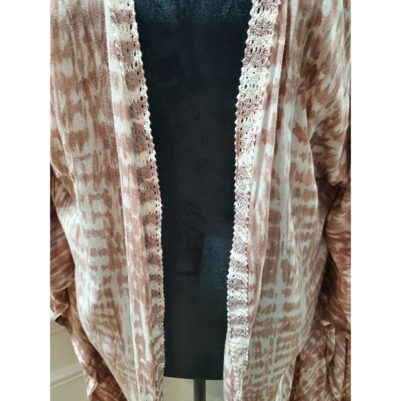 Tiare Hawii Women's Pink Kimono Sleeve Open Front Ruffle Cardigan One Size - Picture 3 of 10